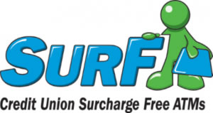 SURF Credit Union Surcharge-Free ATMs logo.