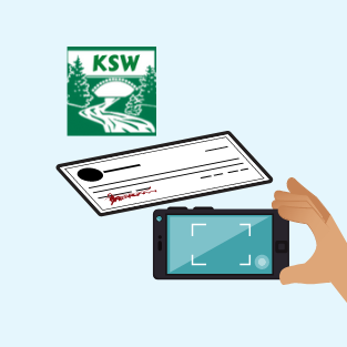 Vector drawing of KSW logo, check and phone.