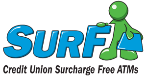 SURF Credit Union Surcharge-Free ATMs logo.