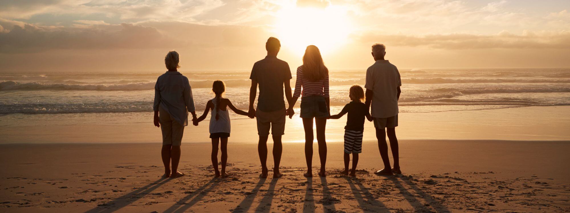 Banner for membership showing a family at the beach holding hands.